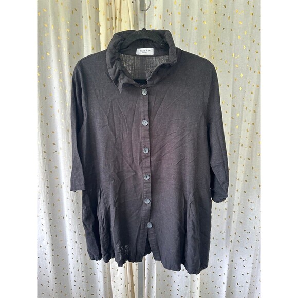 Terra SJ Apparel Linen Cotton Blend Ruffle Collar Button Down Swing Shirt M - Picture 2 of 8